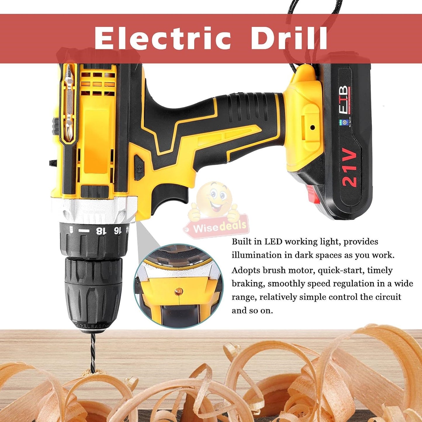 Cordless Drill with 2 X 48V Lithium Batteries and Accessories and Carry Case