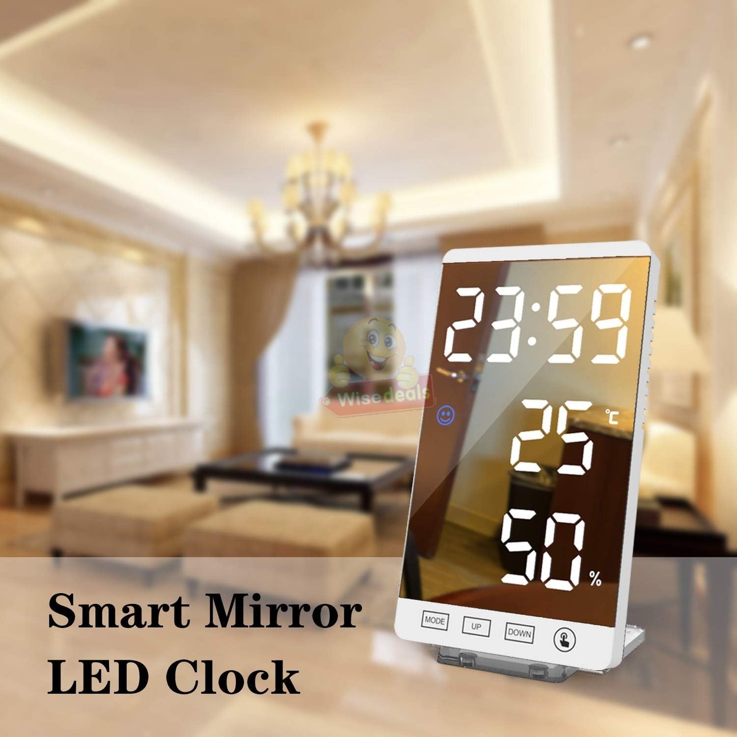 6 Inch LED Mirror Alarm Clock Touch Button Time Temperature Humidity Display USB Output Port
