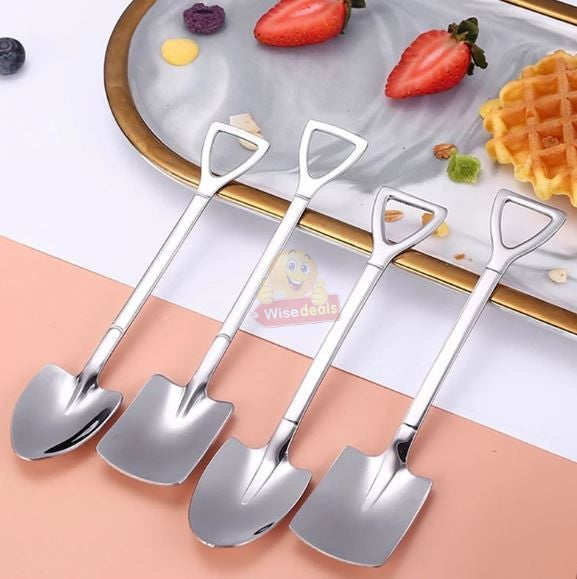 4PC Stainless Steel Shovel Shape Dessert Spoon Set