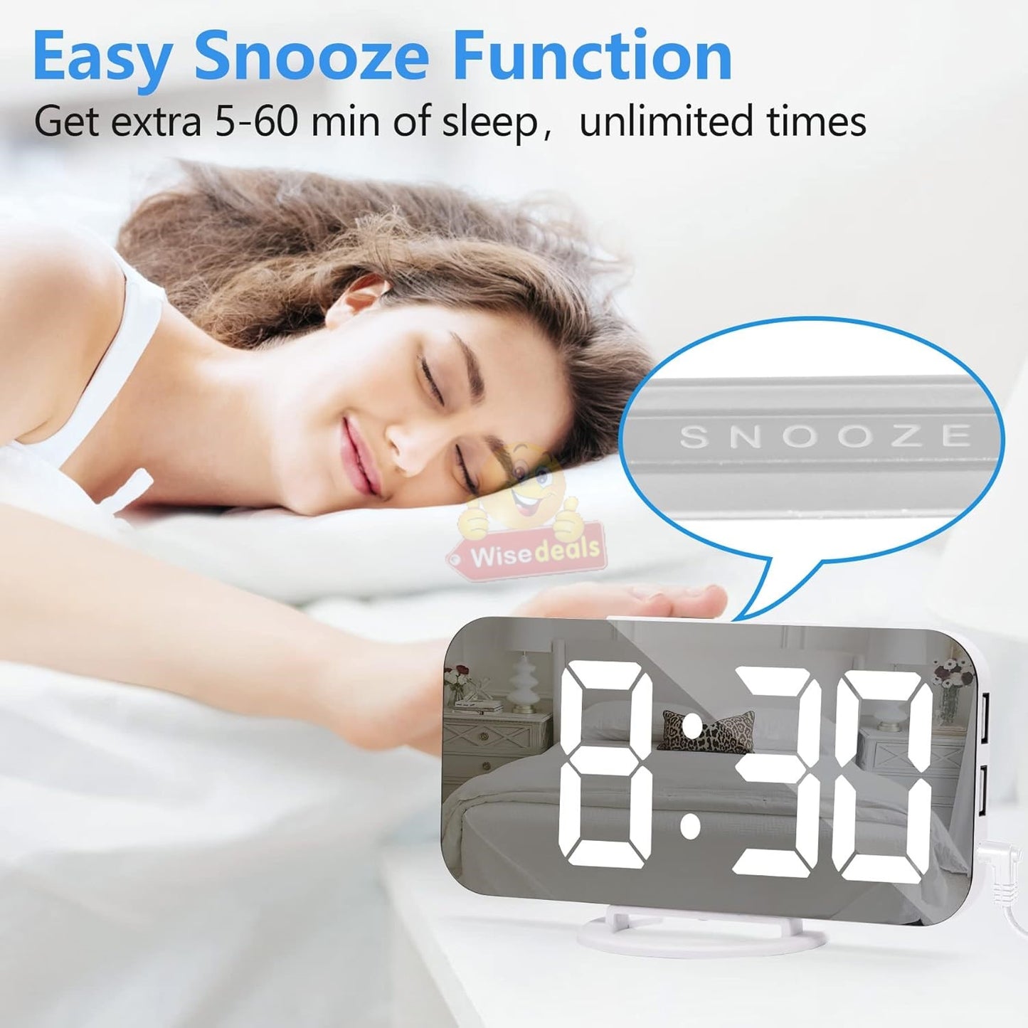 Digital LED Mirror Alarm Clock Automatic Brightness Adjustment