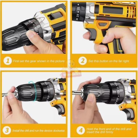 Cordless Drill with 2 X 48V Lithium Batteries and Accessories and Carry Case