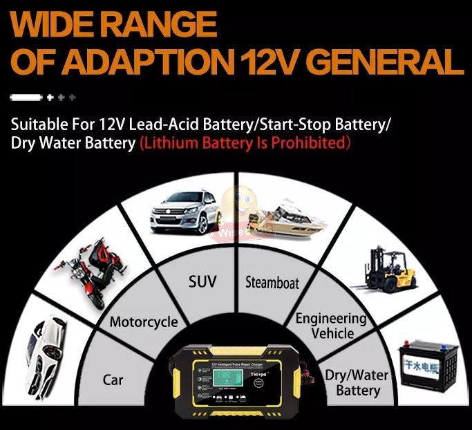12V 6A Intelligent Pulse Repair Battery Charger