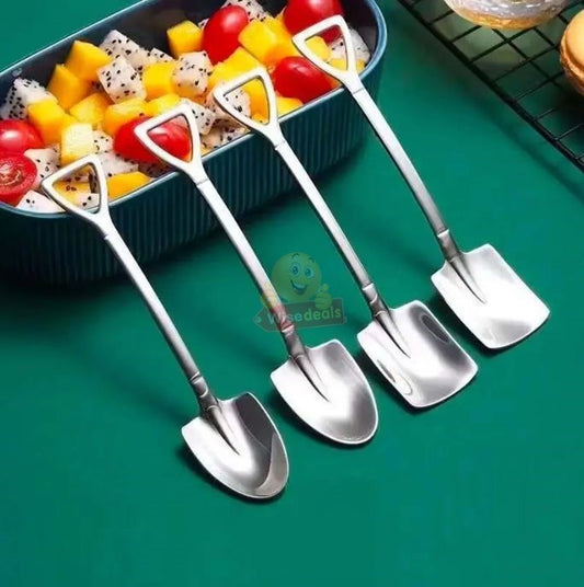 4PC Stainless Steel Shovel Shape Dessert Spoon Set