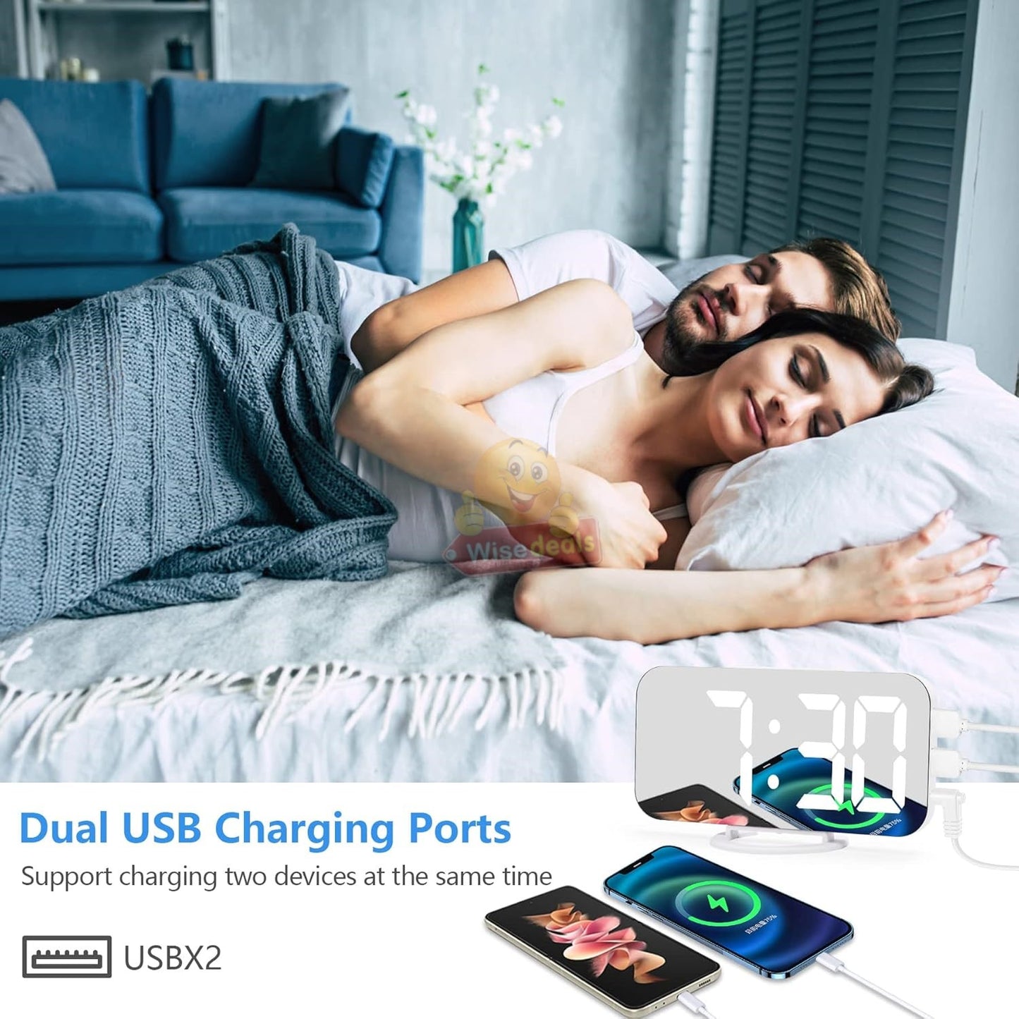 Digital LED Mirror Alarm Clock Automatic Brightness Adjustment