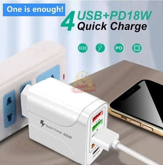 48W – 4 USB and 15W PD Type-C Multi Port Charger