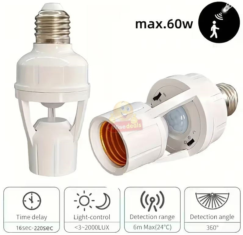 360 Degrees PIR Motion Sensor LED Lamp Socket Base E27 Adjustable