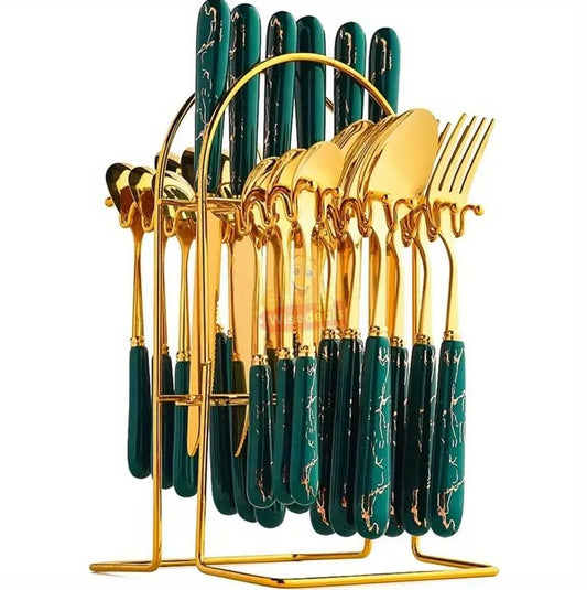 24 Piece Stainless Steel Cutlery Set on Golden Stand