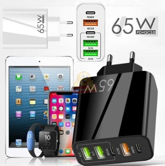 65W – 3 USB and 2 PD Type-C Port Multi Charger
