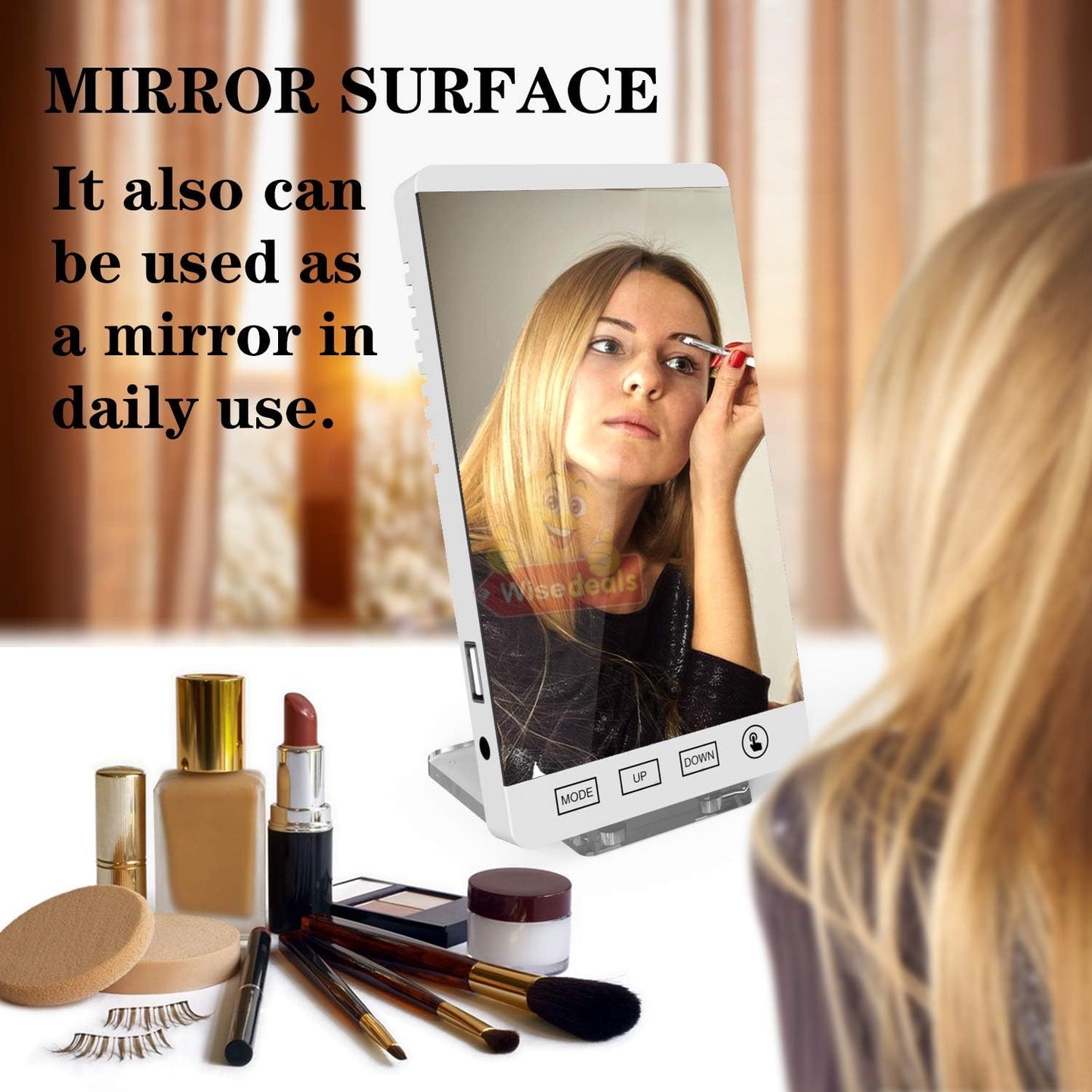 6 Inch LED Mirror Alarm Clock Touch Button Time Temperature Humidity Display USB Output Port