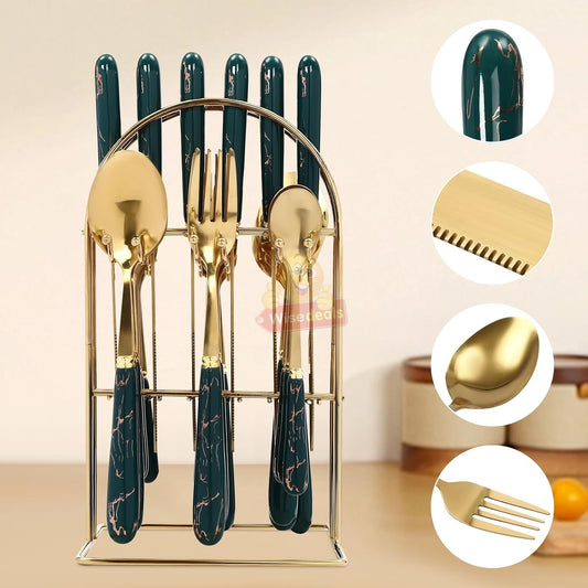 24 Piece Stainless Steel Cutlery Set on Golden Stand