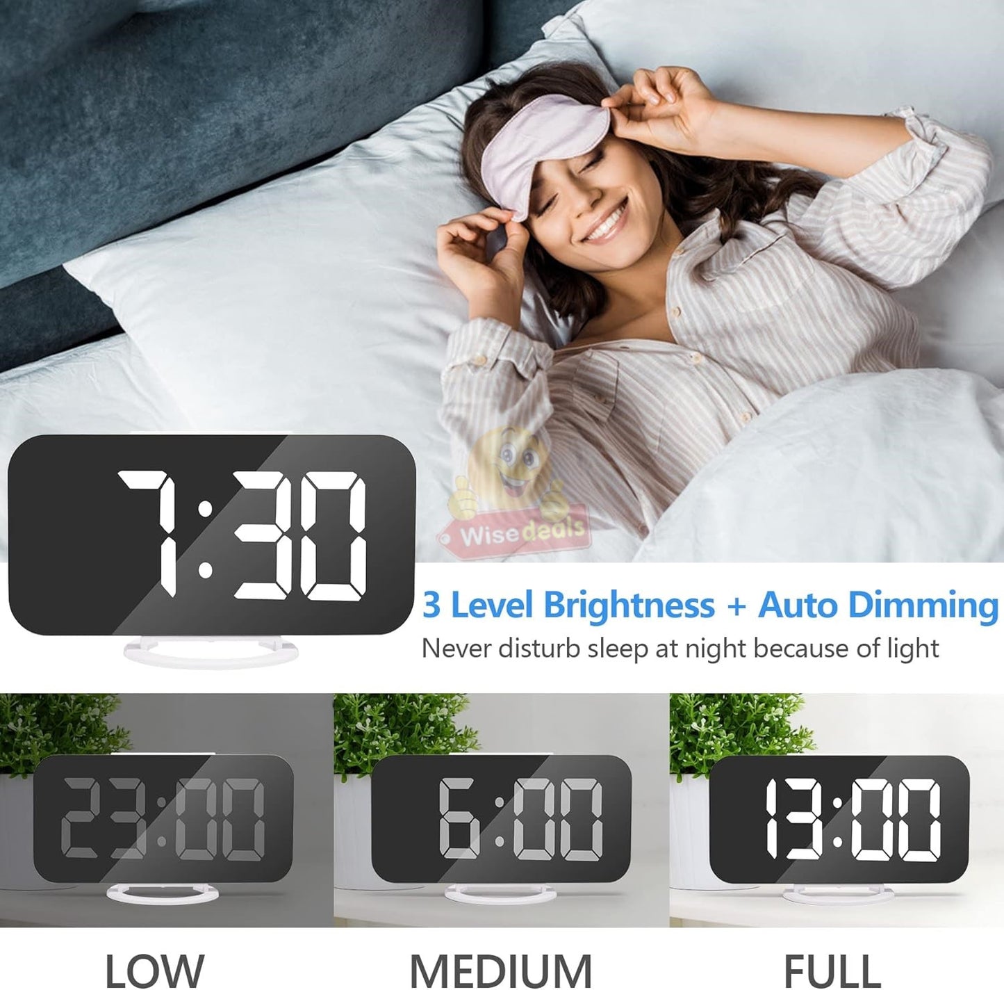 Digital LED Mirror Alarm Clock Automatic Brightness Adjustment