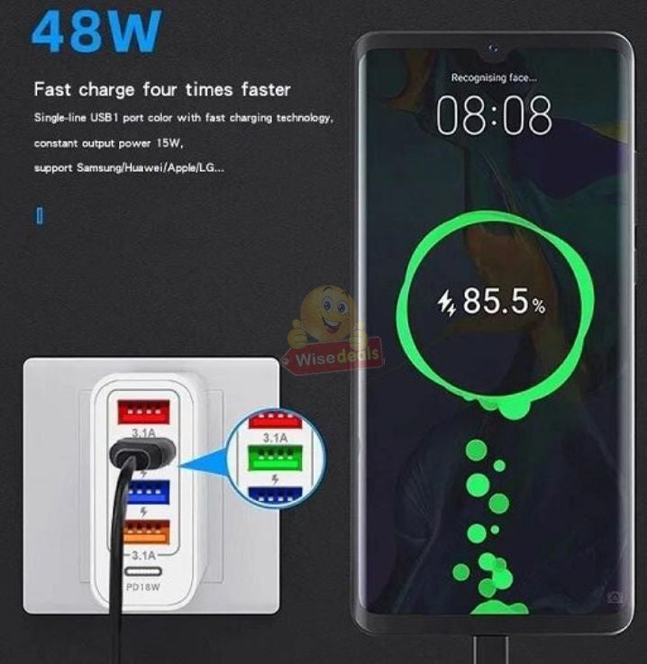 48W – 4 USB and 15W PD Type-C Multi Port Charger