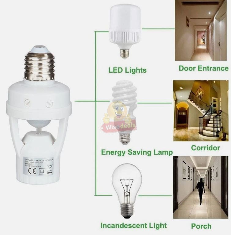 360 Degrees PIR Motion Sensor LED Lamp Socket Base E27 Adjustable
