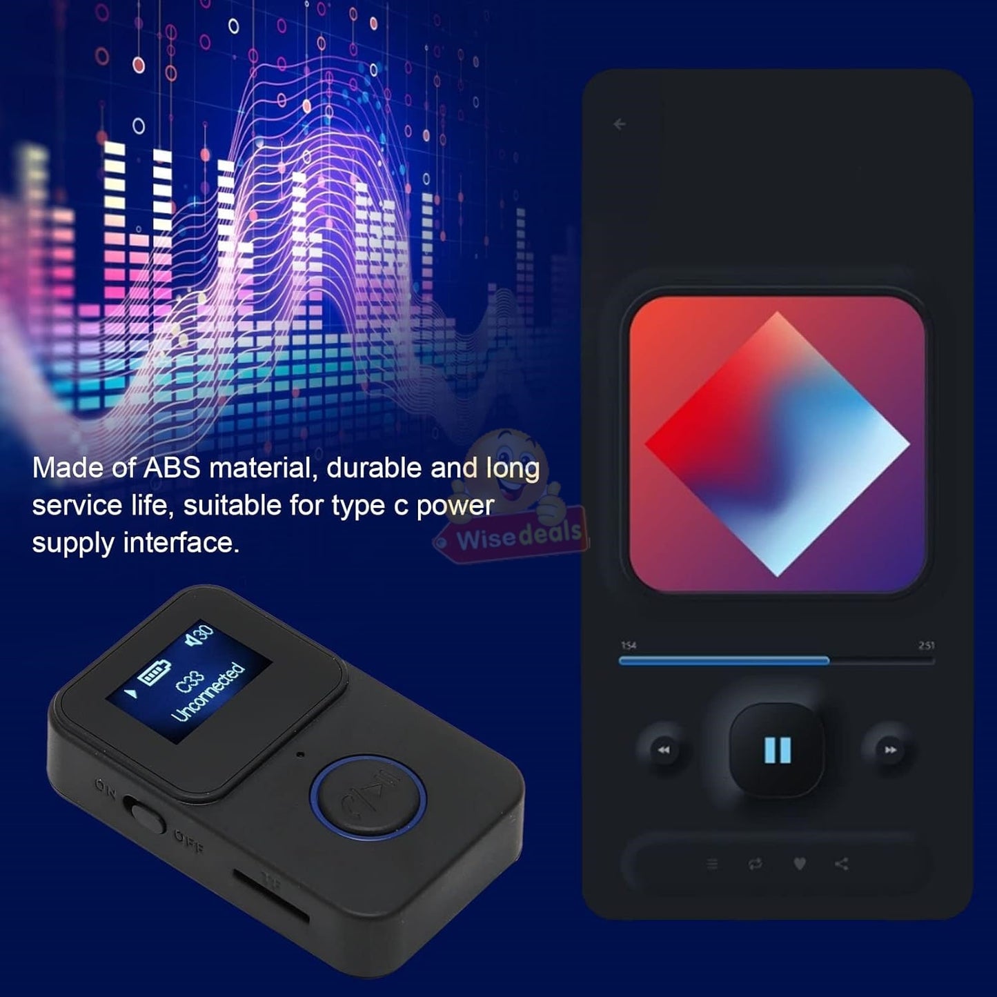 Portable Wireless Audio Player C33 - Bluetooth 5.0, MicroSD, AUX, 200mAh