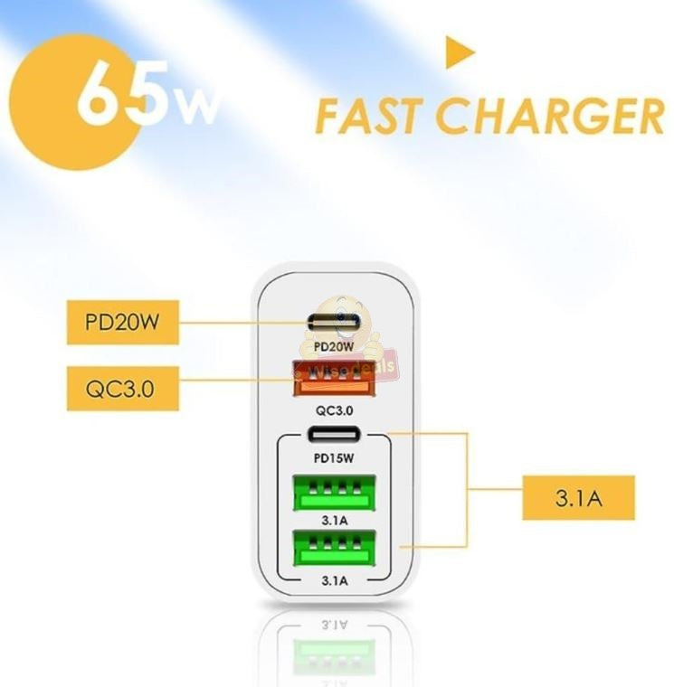 65W – 3 USB and 2 PD Type-C Port Multi Charger