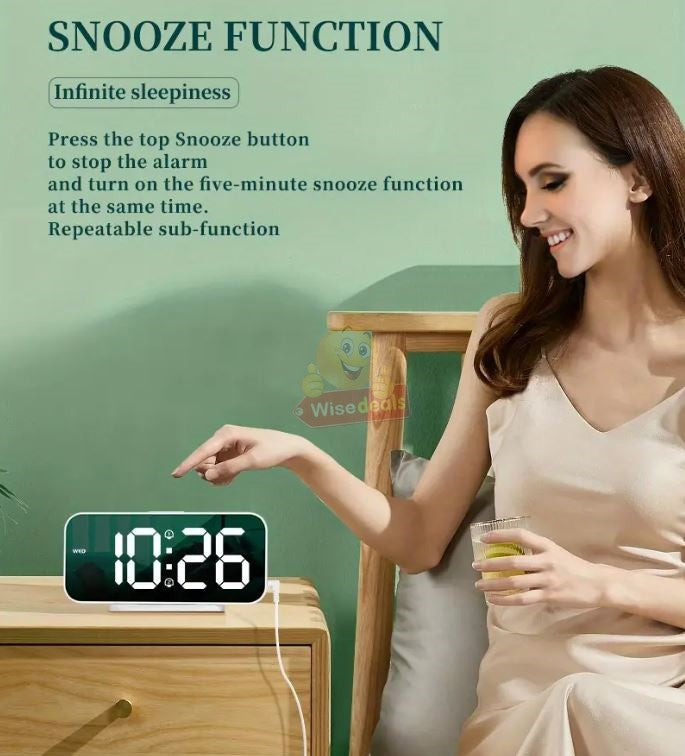 Digital LED Mirror Alarm Clock Automatic Brightness Adjustment