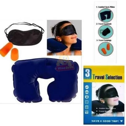 3 in 1 Travel Set - Neck Pillow, Eye Mask and Ear Plug