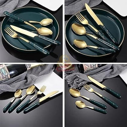 24 Piece Stainless Steel Cutlery Set on Golden Stand
