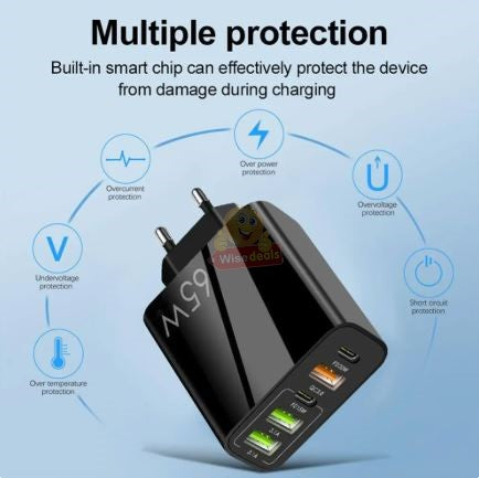 65W – 3 USB and 2 PD Type-C Port Multi Charger