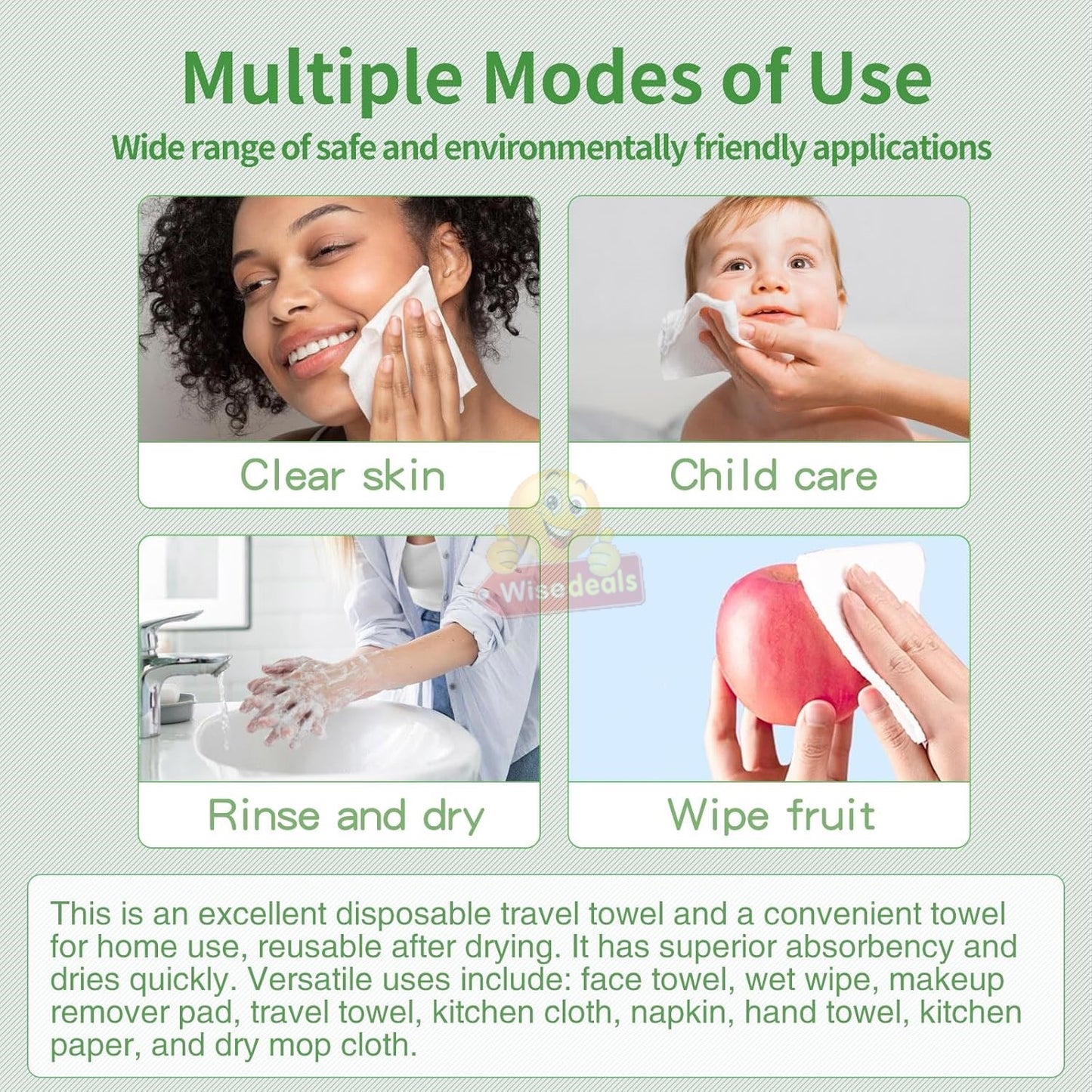 Pack of 60 Disposable Multi-purpose Dry or Wet Towel
