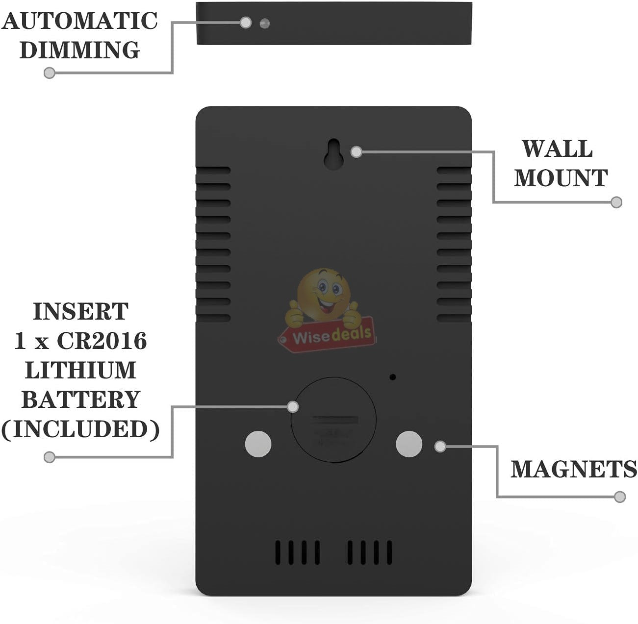 6 Inch LED Mirror Alarm Clock Touch Button Time Temperature Humidity Display USB Output Port