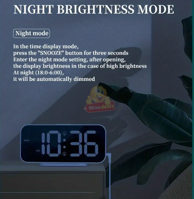 Digital LED Mirror Alarm Clock Automatic Brightness Adjustment