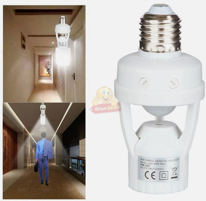 360 Degrees PIR Motion Sensor LED Lamp Socket Base E27 Adjustable