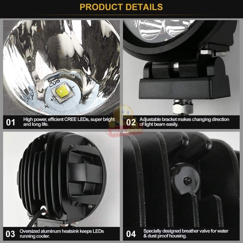 60W Spot Beam 6 Inch Round LED Spotlights