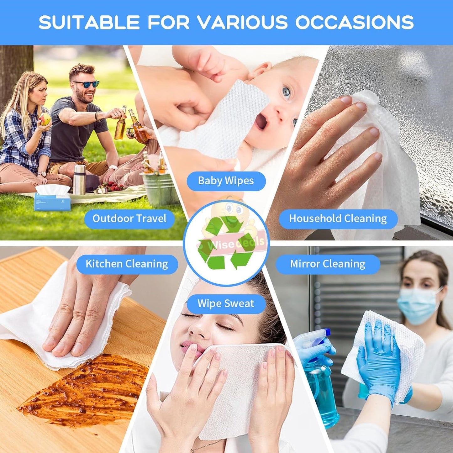 Pack of 60 Disposable Multi-purpose Dry or Wet Towel