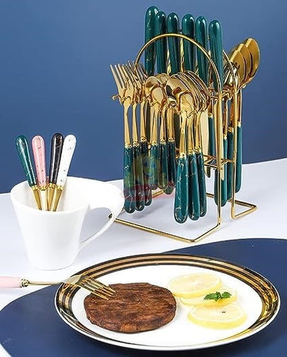 24 Piece Stainless Steel Cutlery Set on Golden Stand