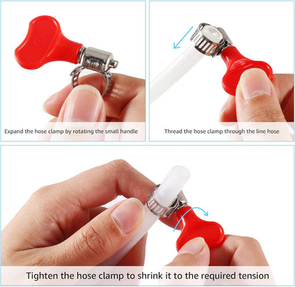 10 Pack Adjustable Stainless Steel Hose Clamp with Red Butterfly Key
