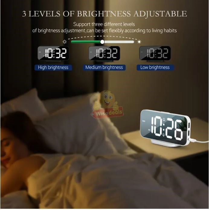 Digital LED Mirror Alarm Clock Automatic Brightness Adjustment