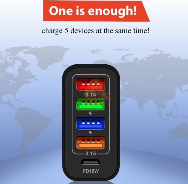 48W – 4 USB and 15W PD Type-C Multi Port Charger