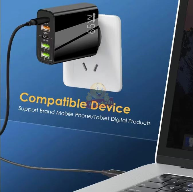 65W – 3 USB and 2 PD Type-C Port Multi Charger