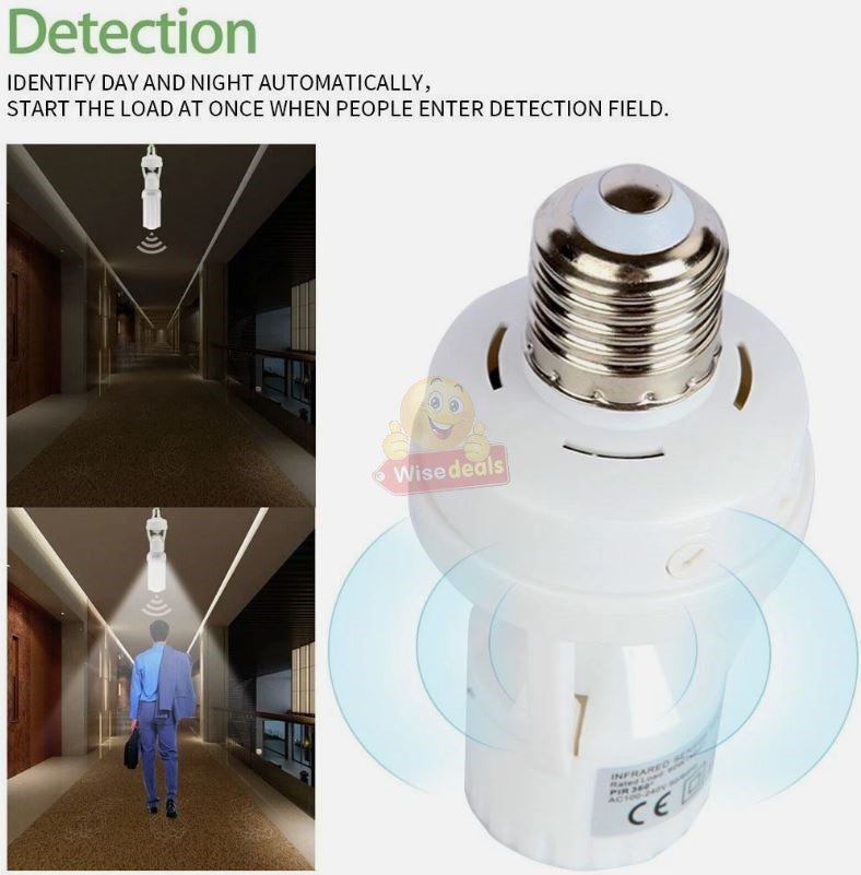 360 Degrees PIR Motion Sensor LED Lamp Socket Base E27 Adjustable