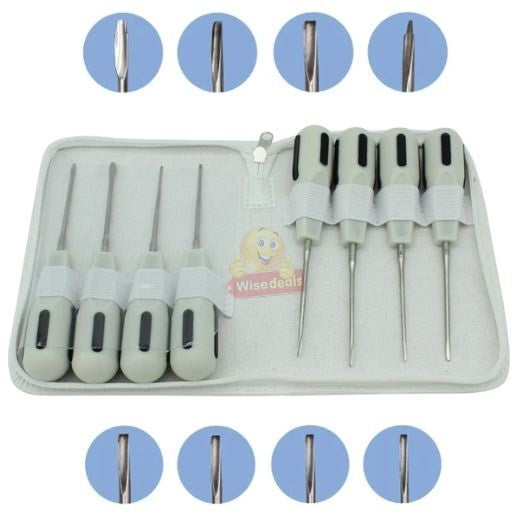 8pcs Dental Luxating Lift Elevators Capeador Curved Root Extracting Dentist Surgical Instruments