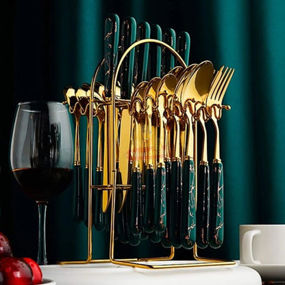 24 Piece Stainless Steel Cutlery Set on Golden Stand