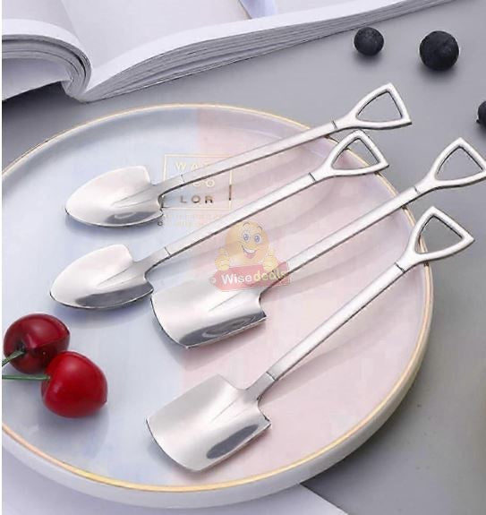 4PC Stainless Steel Shovel Shape Dessert Spoon Set