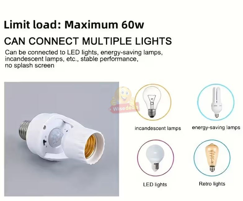 360 Degrees PIR Motion Sensor LED Lamp Socket Base E27 Adjustable