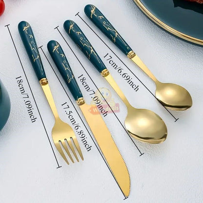 24 Piece Stainless Steel Cutlery Set on Golden Stand