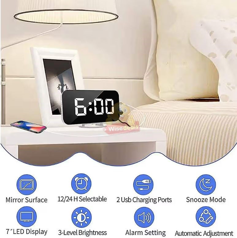 Digital LED Mirror Alarm Clock Automatic Brightness Adjustment
